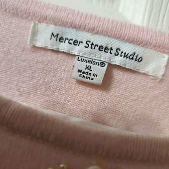 Mercer Street Studio Light Pink Beaded Pearl & Rhinestone Neckline Sweater, EUC! - Picture 10 of 10